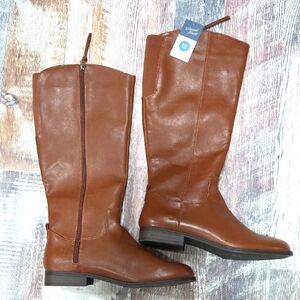 Brown Faux Leather Knee-High Boots